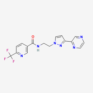 molecular formula C16H13F3N6O B2365432 N-(2-(3-(pyrazin-2-yl)-1H-pyrazol-1-yl)ethyl)-6-(trifluoromethyl)nicotinamide CAS No. 2034605-76-8