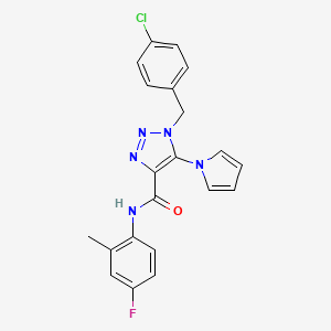 molecular formula C21H17ClFN5O B2365442 1-(4-chlorobenzyl)-N~4~-(4-fluoro-2-methylphenyl)-5-(1H-pyrrol-1-yl)-1H-1,2,3-triazole-4-carboxamide CAS No. 1251580-41-2