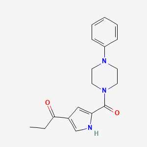 molecular formula C18H21N3O2 B2365446 1-{5-[(4-phenylpiperazino)carbonyl]-1H-pyrrol-3-yl}-1-propanone CAS No. 303995-87-1