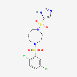 molecular formula C14H16Cl2N4O4S2 B2365450 1-((1H-imidazol-4-yl)sulfonyl)-4-((2,5-dichlorophenyl)sulfonyl)-1,4-diazepane CAS No. 1903540-94-2