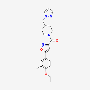 molecular formula C22H26N4O3 B2365460 (4-((1H-pyrazol-1-yl)methyl)piperidin-1-yl)(5-(4-ethoxy-3-methylphenyl)isoxazol-3-yl)methanone CAS No. 1351620-93-3