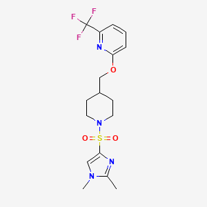 molecular formula C17H21F3N4O3S B2365472 2-({1-[(1,2-dimethyl-1H-imidazol-4-yl)sulfonyl]piperidin-4-yl}methoxy)-6-(trifluoromethyl)pyridine CAS No. 2199014-76-9