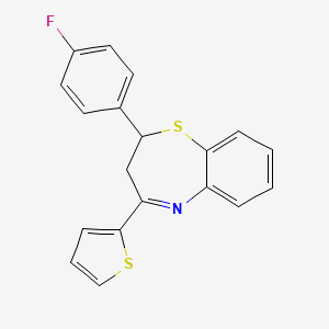 molecular formula C19H14FNS2 B2365496 2-(4-Fluorophenyl)-4-(thiophen-2-yl)-2,3-dihydro-1,5-benzothiazepine CAS No. 307341-81-7