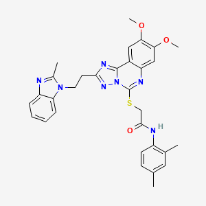 molecular formula C31H31N7O3S B2365503 2-({8,9-dimethoxy-2-[2-(2-methyl-1H-1,3-benzodiazol-1-yl)ethyl]-[1,2,4]triazolo[1,5-c]quinazolin-5-yl}sulfanyl)-N-(2,4-dimethylphenyl)acetamide CAS No. 902434-32-6