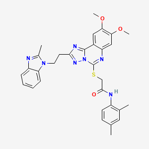 B2365503 2-({8,9-dimethoxy-2-[2-(2-methyl-1H-benzimidazol-1-yl)ethyl][1,2,4]triazolo[1,5-c]quinazolin-5-yl}thio)-N-(2,4-dimethylphenyl)acetamide CAS No. 902434-32-6