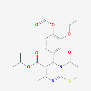 molecular formula C22H26N2O6S B2365506 6-(4-Acetoxy-3-ethoxy-phenyl)-8-methyl-4-oxo-3,4-dihydro-2H,6H-pyrimido[2,1-b][1,3]thiazine-7-carboxylic acid isopropyl ester CAS No. 384373-44-8