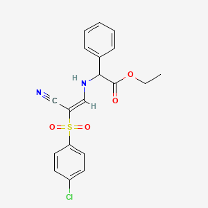 molecular formula C19H17ClN2O4S B2365508 ethyl 2-{[(1E)-2-(4-chlorobenzenesulfonyl)-2-cyanoeth-1-en-1-yl]amino}-2-phenylacetate CAS No. 1041010-51-8