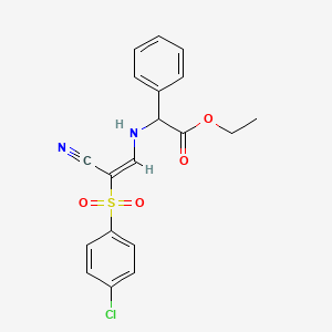 B2365508 ethyl 2-[[(E)-2-(4-chlorophenyl)sulfonyl-2-cyanoethenyl]amino]-2-phenylacetate CAS No. 1041010-51-8