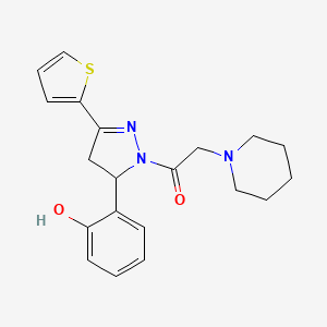 molecular formula C20H23N3O2S B2365510 1-(5-(2-羟基苯基)-3-(噻吩-2-基)-4,5-二氢-1H-吡唑-1-基)-2-(哌啶-1-基)乙酮 CAS No. 899724-48-2