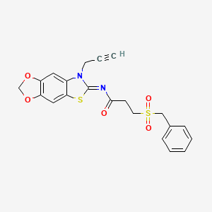 molecular formula C21H18N2O5S2 B2365514 (E)-3-(benzylsulfonyl)-N-(7-(prop-2-yn-1-yl)-[1,3]dioxolo[4',5':4,5]benzo[1,2-d]thiazol-6(7H)-ylidene)propanamide CAS No. 1007088-38-1