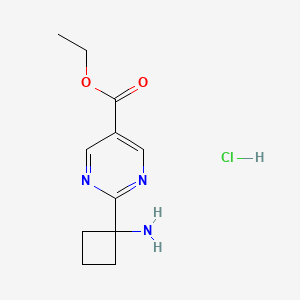 molecular formula C11H16ClN3O2 B2365520 2-(1-氨基环丁基)嘧啶-5-羧酸乙酯；盐酸盐 CAS No. 2460756-39-0