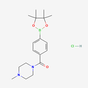molecular formula C18H28BClN2O3 B2365534 (4-Methylpiperazin-1-yl)(4-(4,4,5,5-tetramethyl-1,3,2-dioxaborolan-2-yl)phenyl)methanone hydrochloride CAS No. 955407-62-2