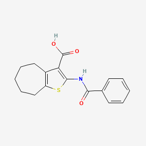 molecular formula C17H17NO3S B2365541 2-[(phenylcarbonyl)amino]-5,6,7,8-tetrahydro-4H-cyclohepta[b]thiophene-3-carboxylic acid CAS No. 333774-32-6