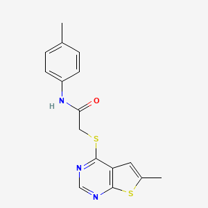 molecular formula C16H15N3OS2 B2365577 2-((6-methylthieno[2,3-d]pyrimidin-4-yl)thio)-N-(p-tolyl)acetamide CAS No. 878696-67-4