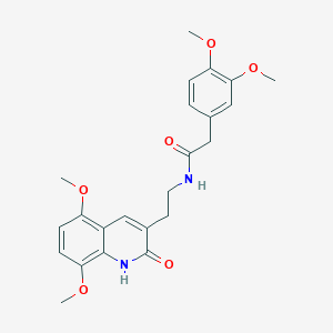 molecular formula C23H26N2O6 B2365583 N-[2-(5,8-dimethoxy-2-oxo-1H-quinolin-3-yl)ethyl]-2-(3,4-dimethoxyphenyl)acetamide CAS No. 851404-01-8
