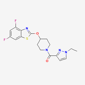 molecular formula C18H18F2N4O2S B2365590 (4-((4,6-difluorobenzo[d]thiazol-2-yl)oxy)piperidin-1-yl)(1-ethyl-1H-pyrazol-3-yl)methanone CAS No. 1286727-58-9