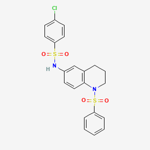 molecular formula C21H19ClN2O4S2 B2365594 4-chloro-N-(1-(phenylsulfonyl)-1,2,3,4-tetrahydroquinolin-6-yl)benzenesulfonamide CAS No. 1172240-95-7