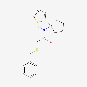 molecular formula C18H21NOS2 B2365601 2-(benzylthio)-N-(1-(thiophen-2-yl)cyclopentyl)acetamide CAS No. 2034331-26-3
