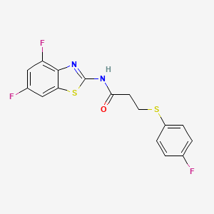 molecular formula C16H11F3N2OS2 B2365625 N-(4,6-difluoro-1,3-benzothiazol-2-yl)-3-[(4-fluorophenyl)sulfanyl]propanamide CAS No. 896359-20-9
