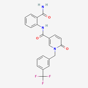 molecular formula C21H16F3N3O3 B2365627 N-(2-CARBAMOYLPHENYL)-6-OXO-1-{[3-(TRIFLUOROMETHYL)PHENYL]METHYL}-1,6-DIHYDROPYRIDINE-3-CARBOXAMIDE CAS No. 1004393-49-0