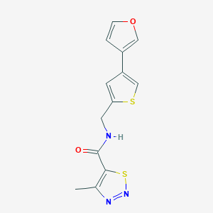 molecular formula C13H11N3O2S2 B2365673 N-[[4-(Furan-3-yl)thiophen-2-yl]methyl]-4-methylthiadiazole-5-carboxamide CAS No. 2380068-55-1
