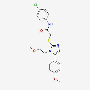 molecular formula C21H22ClN3O3S B2365697 N-(4-chlorophenyl)-2-((1-(2-methoxyethyl)-5-(4-methoxyphenyl)-1H-imidazol-2-yl)thio)acetamide CAS No. 1207039-69-7