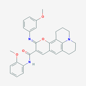 (11Z)-N-(2-methoxyphenyl)-11-[(3-methoxyphenyl)imino]-2,3,6,7-tetrahydro-1H,5H,11H-pyrano[2,3-f]pyrido[3,2,1-ij]quinoline-10-carboxamide