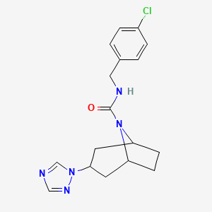 molecular formula C17H20ClN5O B2365723 (1R,5S)-N-(4-chlorobenzyl)-3-(1H-1,2,4-triazol-1-yl)-8-azabicyclo[3.2.1]octane-8-carboxamide CAS No. 2320822-10-2