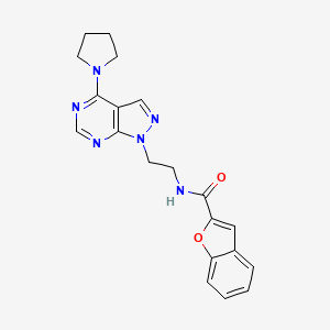 molecular formula C20H20N6O2 B2365768 N-(2-(4-(pyrrolidin-1-yl)-1H-pyrazolo[3,4-d]pyrimidin-1-yl)ethyl)benzofuran-2-carboxamide CAS No. 1021094-78-9