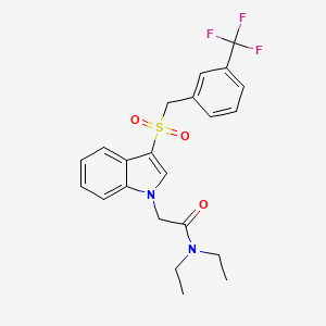 molecular formula C22H23F3N2O3S B2365772 N,N-diethyl-2-(3-((3-(trifluoromethyl)benzyl)sulfonyl)-1H-indol-1-yl)acetamide CAS No. 878057-77-3