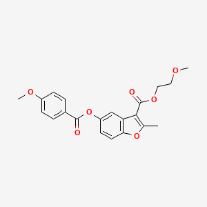 molecular formula C21H20O7 B2365777 2-甲氧基乙基 5-((4-甲氧基苯甲酰)氧基)-2-甲基苯并呋喃-3-羧酸酯 CAS No. 300556-89-2