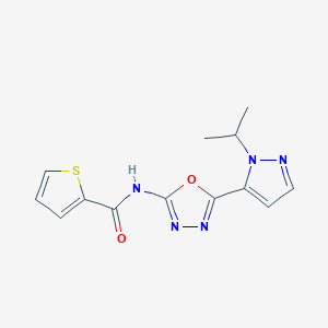 molecular formula C13H13N5O2S B2365778 N-(5-(1-isopropyl-1H-pyrazol-5-yl)-1,3,4-oxadiazol-2-yl)thiophene-2-carboxamide CAS No. 1172823-46-9