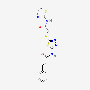molecular formula C16H15N5O2S3 B2365790 N-(5-((2-氧代-2-(噻唑-2-氨基)乙基)硫代)-1,3,4-噻二唑-2-基)-3-苯基丙酰胺 CAS No. 477214-77-0