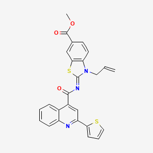 molecular formula C26H19N3O3S2 B2365795 (Z)-methyl 3-allyl-2-((2-(thiophen-2-yl)quinoline-4-carbonyl)imino)-2,3-dihydrobenzo[d]thiazole-6-carboxylate CAS No. 865174-91-0
