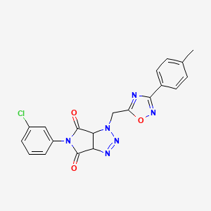 molecular formula C20H15ClN6O3 B2365799 5-(3-chlorophenyl)-1-((3-(p-tolyl)-1,2,4-oxadiazol-5-yl)methyl)-1,6a-dihydropyrrolo[3,4-d][1,2,3]triazole-4,6(3aH,5H)-dione CAS No. 1251556-02-1