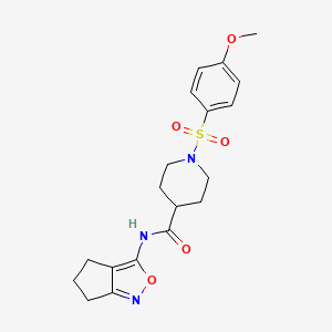 molecular formula C19H23N3O5S B2365841 N-(5,6-dihydro-4H-cyclopenta[c]isoxazol-3-yl)-1-((4-methoxyphenyl)sulfonyl)piperidine-4-carboxamide CAS No. 942004-04-8