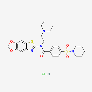 molecular formula C26H33ClN4O5S2 B2365844 N-[2-(diethylamino)ethyl]-N-([1,3]dioxolo[4,5-f][1,3]benzothiazol-6-yl)-4-piperidin-1-ylsulfonylbenzamide;hydrochloride CAS No. 1052530-94-5