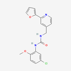 molecular formula C18H16ClN3O3 B2365863 1-(5-Chloro-2-methoxyphenyl)-3-((2-(furan-2-yl)pyridin-4-yl)methyl)urea CAS No. 2034440-35-0