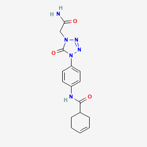 molecular formula C16H18N6O3 B2365917 N-(4-(4-(2-amino-2-oxoethyl)-5-oxo-4,5-dihydro-1H-tetrazol-1-yl)phenyl)cyclohex-3-enecarboxamide CAS No. 1396806-25-9