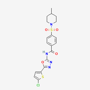 molecular formula C19H19ClN4O4S2 B2365922 N-[5-(5-chlorothiophen-2-yl)-1,3,4-oxadiazol-2-yl]-4-[(4-methylpiperidin-1-yl)sulfonyl]benzamide CAS No. 533872-31-0