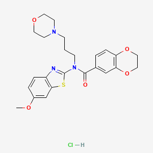 molecular formula C24H28ClN3O5S B2365964 N-(6-methoxybenzo[d]thiazol-2-yl)-N-(3-morpholinopropyl)-2,3-dihydrobenzo[b][1,4]dioxine-6-carboxamide hydrochloride CAS No. 1215611-86-1