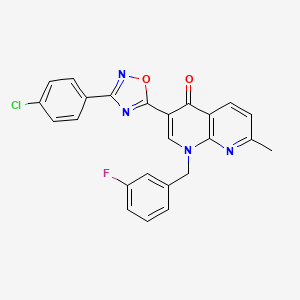molecular formula C24H16ClFN4O2 B2365976 3-(3-(4-chlorophenyl)-1,2,4-oxadiazol-5-yl)-1-(3-fluorobenzyl)-7-methyl-1,8-naphthyridin-4(1H)-one CAS No. 1030132-40-1