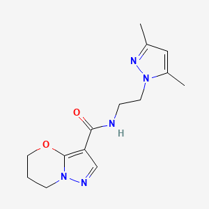 molecular formula C14H19N5O2 B2366018 N-[2-(3,5-dimethyl-1H-pyrazol-1-yl)ethyl]-5H,6H,7H-pyrazolo[3,2-b][1,3]oxazine-3-carboxamide CAS No. 1448071-50-8