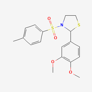 molecular formula C18H21NO4S2 B2366029 2-(3,4-Dimethoxy-phenyl)-3-(toluene-4-sulfonyl)-thiazolidine CAS No. 312615-54-6