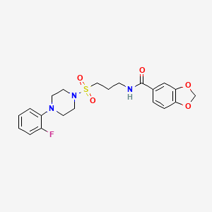 molecular formula C21H24FN3O5S B2366035 N-(3-((4-(2-fluorophenyl)piperazin-1-yl)sulfonyl)propyl)benzo[d][1,3]dioxole-5-carboxamide CAS No. 1021040-75-4