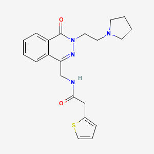 molecular formula C21H24N4O2S B2366093 N-((4-oxo-3-(2-(pyrrolidin-1-yl)ethyl)-3,4-dihydrophthalazin-1-yl)methyl)-2-(thiophen-2-yl)acetamide CAS No. 1448126-02-0