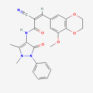molecular formula C24H22N4O5 B2366101 (Z)-2-Cyano-N-(1,5-dimethyl-3-oxo-2-phenylpyrazol-4-yl)-3-(5-methoxy-2,3-dihydro-1,4-benzodioxin-7-yl)prop-2-enamide CAS No. 1013239-79-6