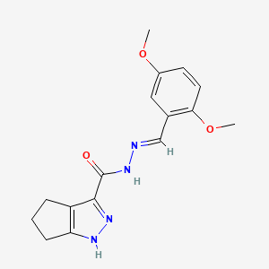 molecular formula C16H18N4O3 B2366160 N'-[(E)-(2,5-dimethoxyphenyl)methylidene]-1,4,5,6-tetrahydrocyclopenta[c]pyrazole-3-carbohydrazide CAS No. 306986-78-7