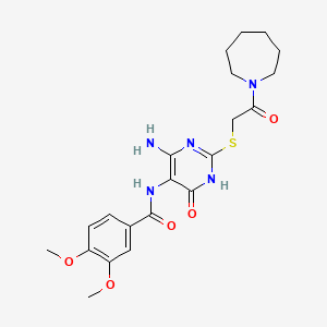 molecular formula C21H27N5O5S B2366167 N-(4-amino-2-((2-(azepan-1-yl)-2-oxoethyl)thio)-6-oxo-1,6-dihydropyrimidin-5-yl)-3,4-dimethoxybenzamide CAS No. 868226-84-0