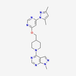 molecular formula C21H25N9O B2366176 4-(3,5-dimethyl-1H-pyrazol-1-yl)-6-[(1-{1-methyl-1H-pyrazolo[3,4-d]pyrimidin-4-yl}piperidin-4-yl)methoxy]pyrimidine CAS No. 2380069-62-3